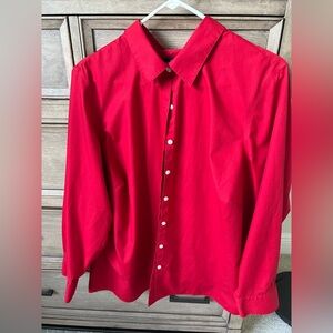 Land’s End Women’s No-Iron Broadcloth Button-Down Red Shirt